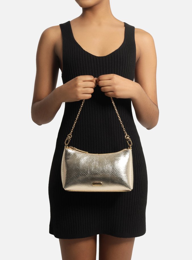 Bolsa Tiracolo Dourada Snake Pequena Corrente Tag