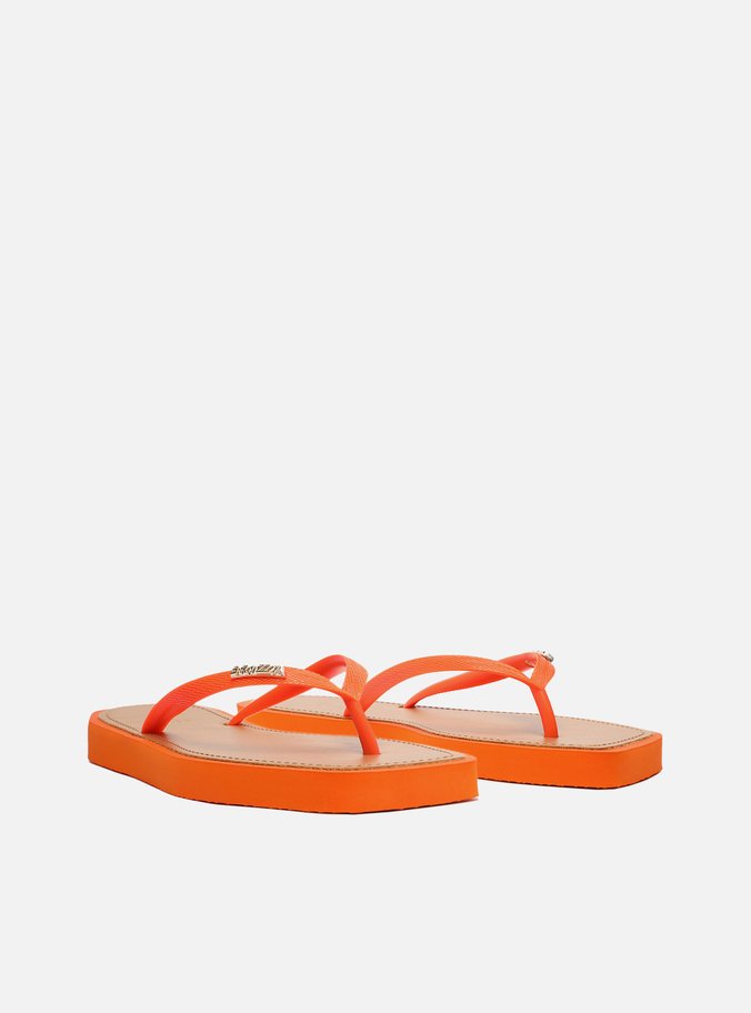 Chinelo de Dedo Laranja Square Palmilha Marrom