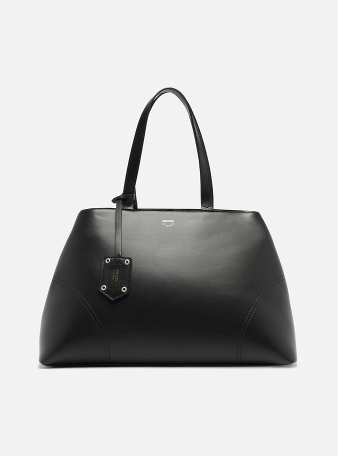 Bolsa Tote Preta Grande Costuras Bag Charm