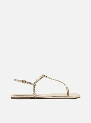 Sandália Rasteira Dourada Slim Tiras Trançadas
