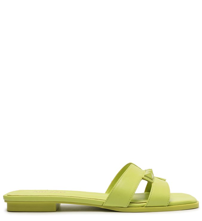 Rasteira Verde Couro Shape H Studs