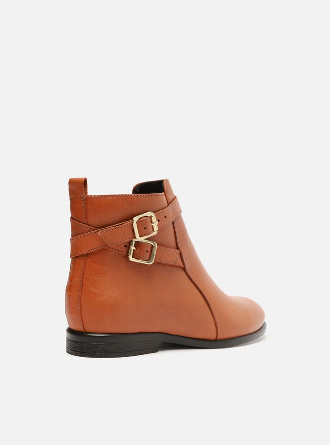 Bota Marrom Couro Cano Curto Tiras Fivelas