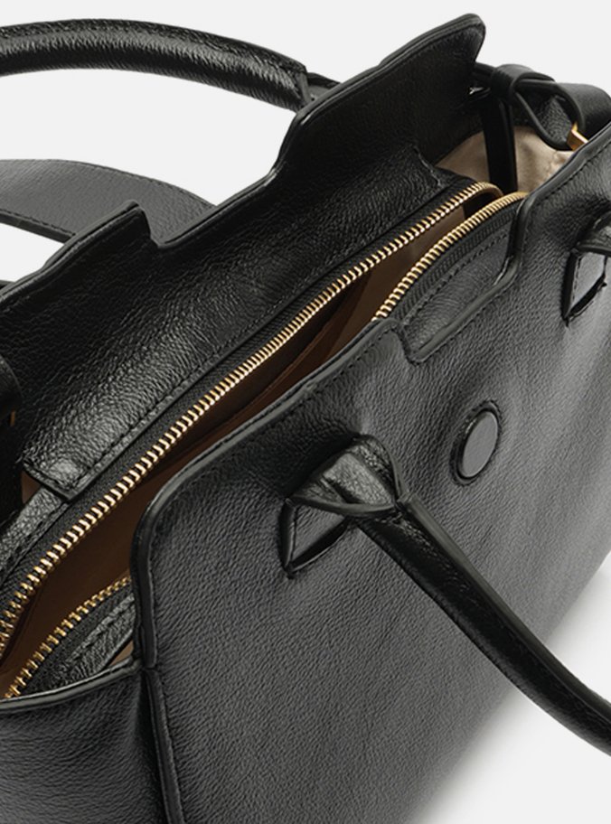 Bolsa Tote Preta Couro Média Metal ID