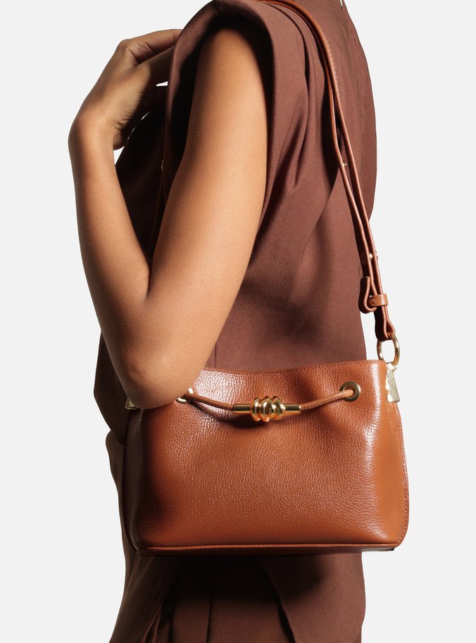 Bolsa Tiracolo Preta Couro Pequena Tressê Metais