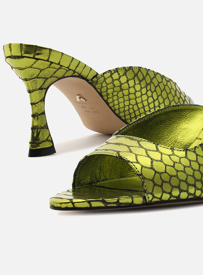 Mule Verde Snake Metal Salto Alto Aberta
