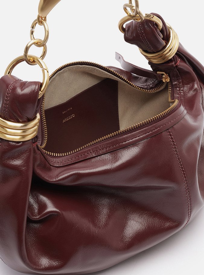 Bolsa Tiracolo Vinho Couro Média Alça Argolas