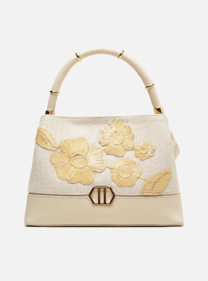 Bolsa Tote Branca Couro Pequena Bordado
