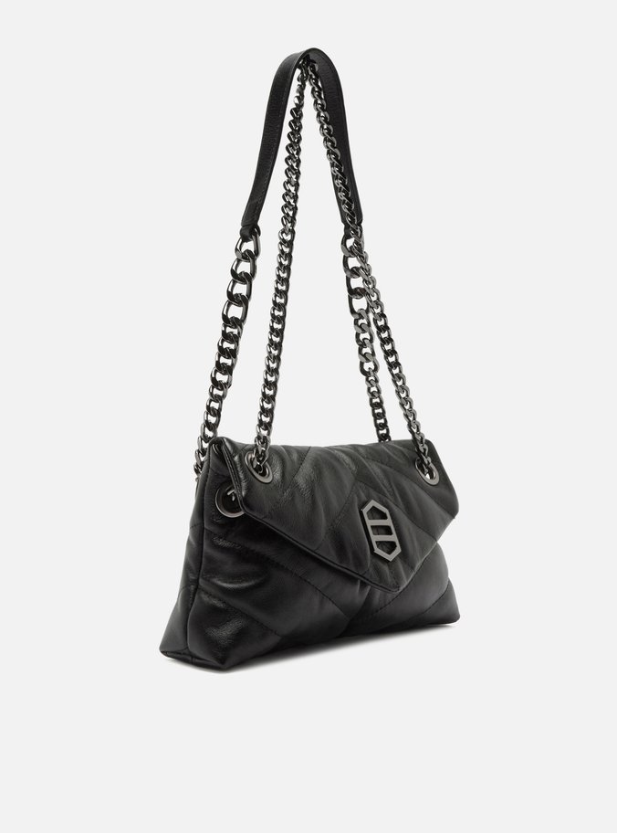 Bolsa Tiracolo Preta Couro Matelassê Média