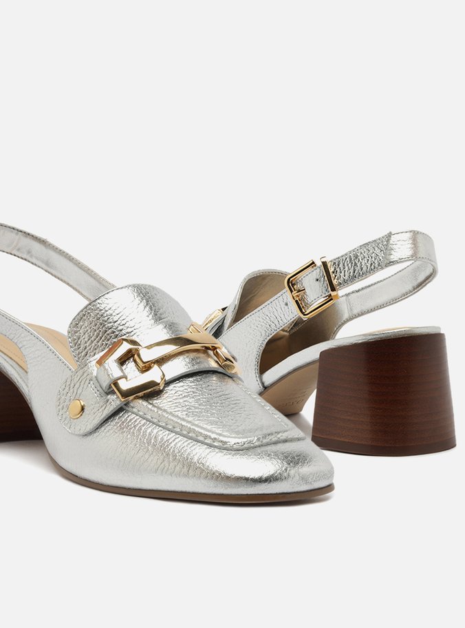 Loafer Prata Couro Salto Bloco Bridão Switch com Troca de Bridão