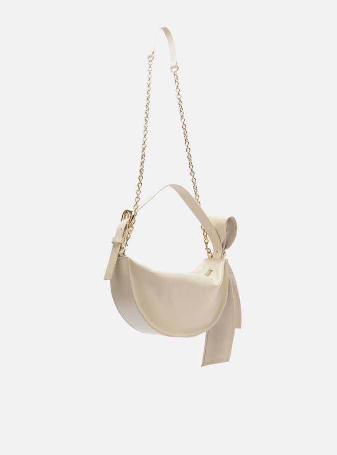 Bolsa Tiracolo Branca Couro Média Laço Metal