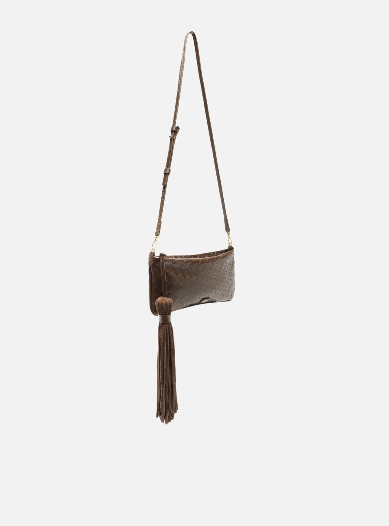 Bolsa Clutch Marrom Couro Pequena Tressê Franja — foto 5
