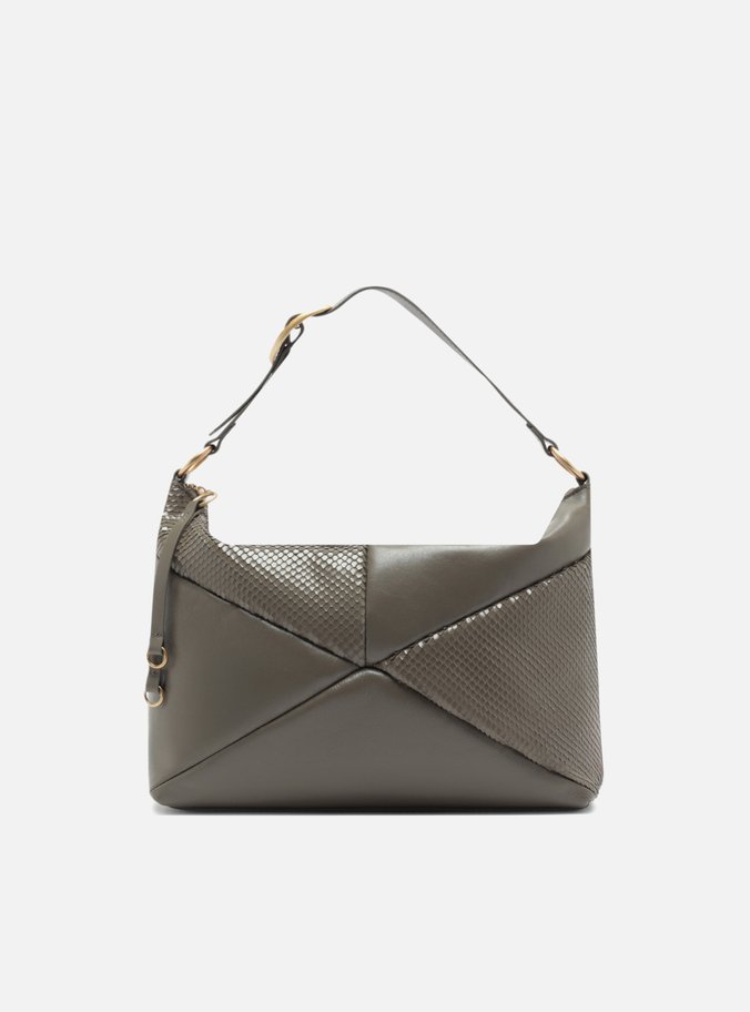 Bolsa Hobo Cinza Couro Média Texturizada