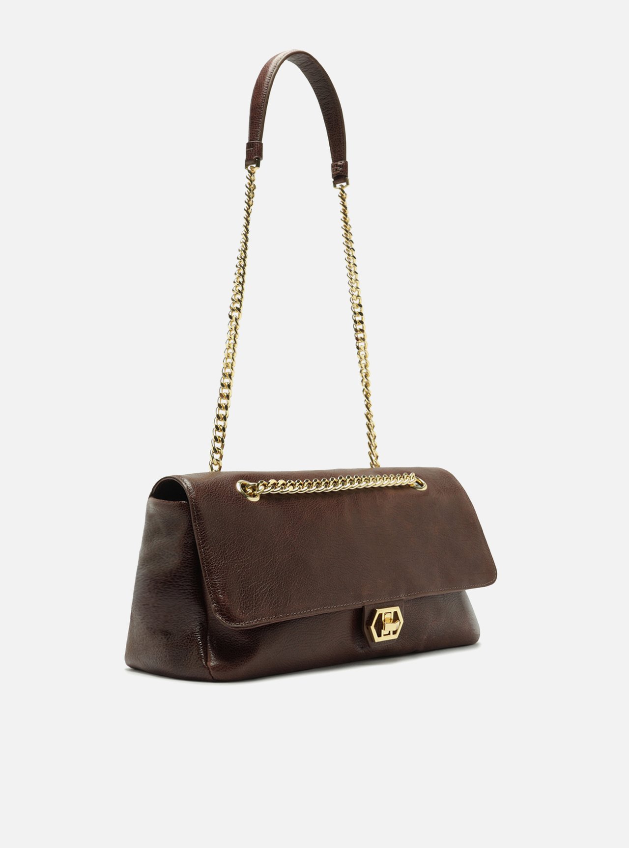 Bolsa Tiracolo Marrom Couro Grande Croco Corrente — foto 5