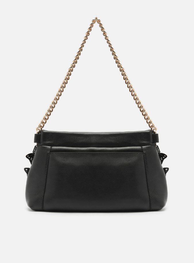 Clutch Preta Couro Pequena Borboletas