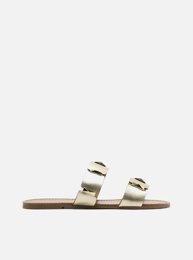 Rasteira Dourada Couro Flat Platino