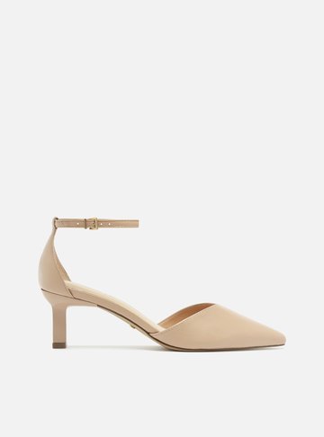 Scarpin Nude Salto Baixo Couro