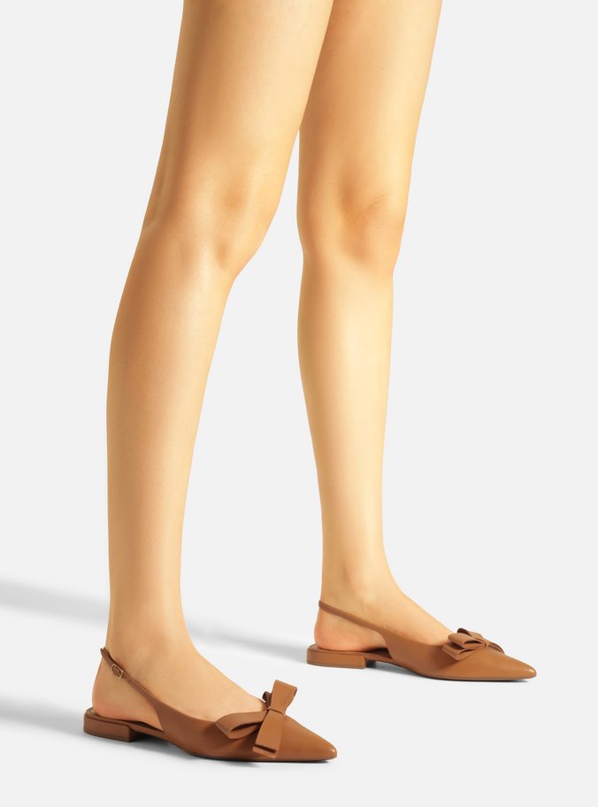 Sapatilha Marrom Couro Slingback Laço Lateral