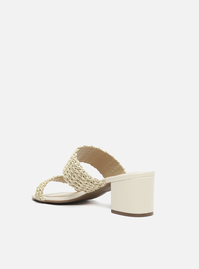 Sandália Off-White Tressê Salto Médio Bloco