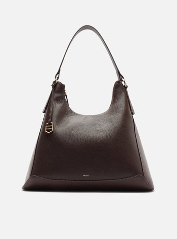 Bolsa Hobo Marrom Couro Grande Moldura Bag Charm