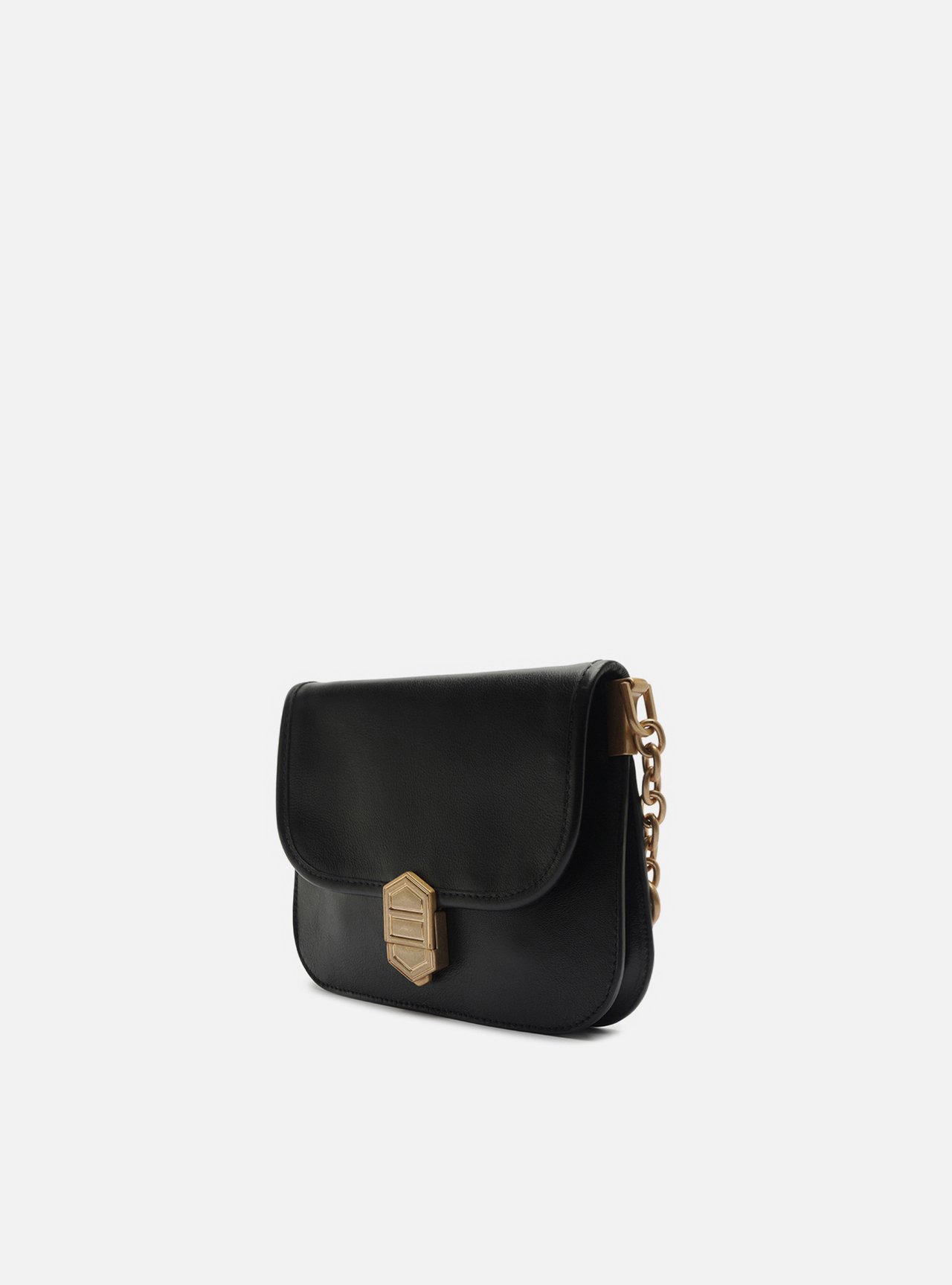 Bolsa Tiracolo Preta Couro Pequena Peça Metal — foto 2