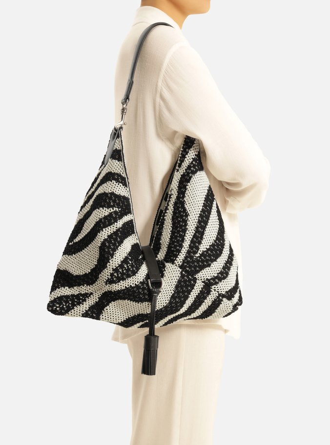 Bolsa Shopping Preta Crochê Grande Zebra