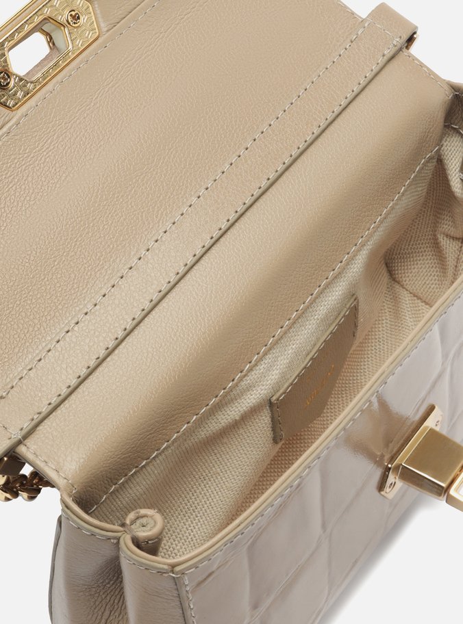 Bolsa Tiracolo Cinza Couro Maxi Croco Pequena