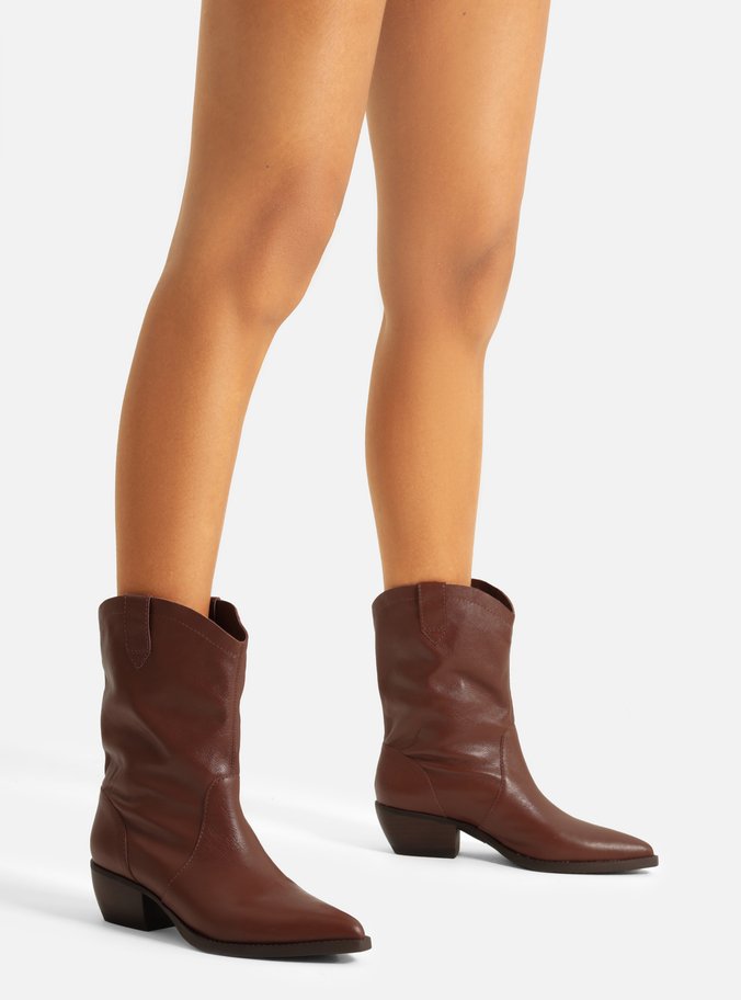 Bota Marrom Couro Cano Curto Western Lisa