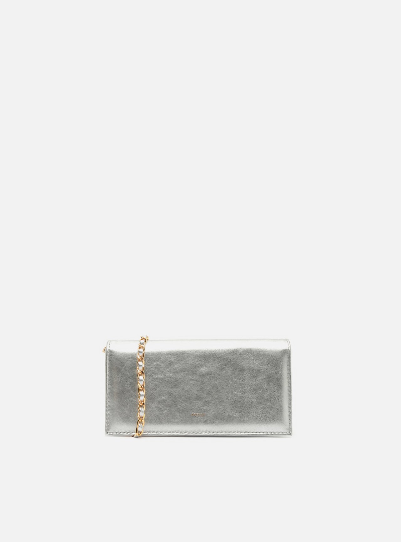 Bolsa Clutch Prateada Couro Pequena Corrente — foto 3
