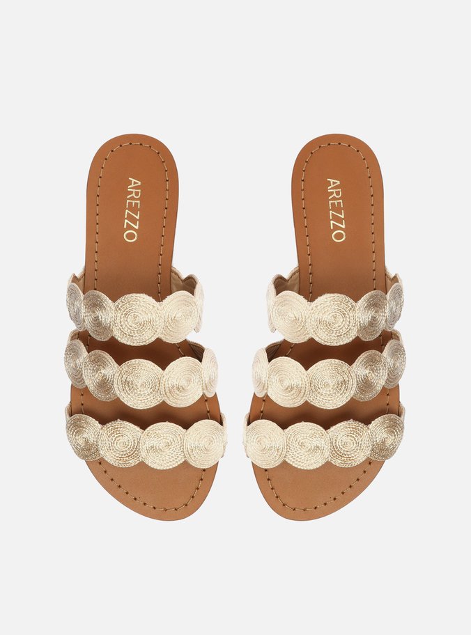 Rasteira Off-White Tiras Bordadas