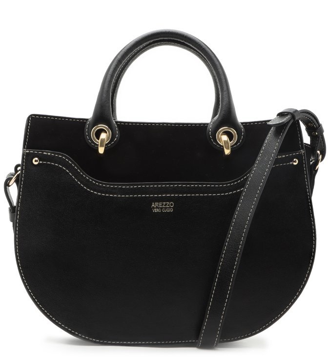 Bolsa Tote Preta Couro Nobuck Safira Grande