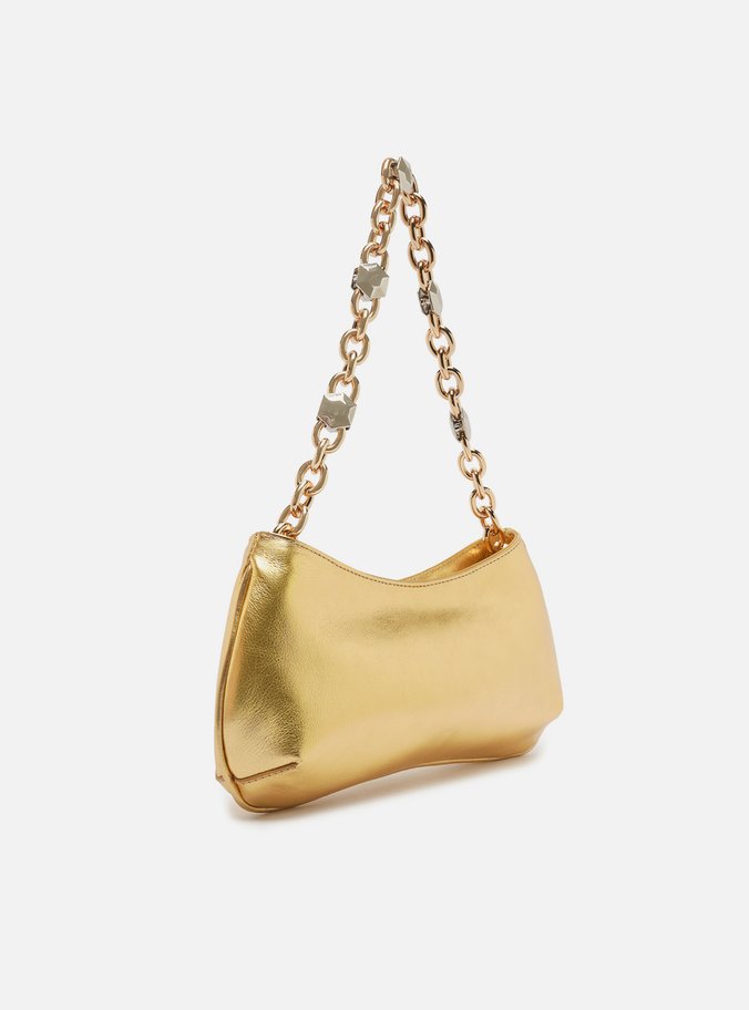 Bolsa Baguete Dourada Couro Média Corrente