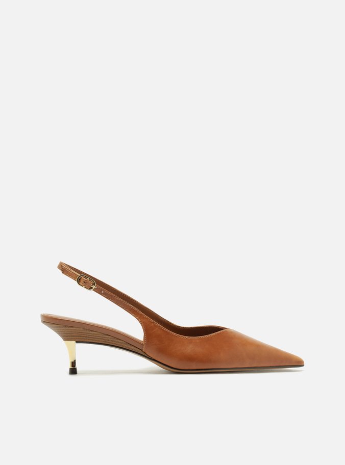 Scarpin Marrom Couro Salto Fino Fivela Slingback