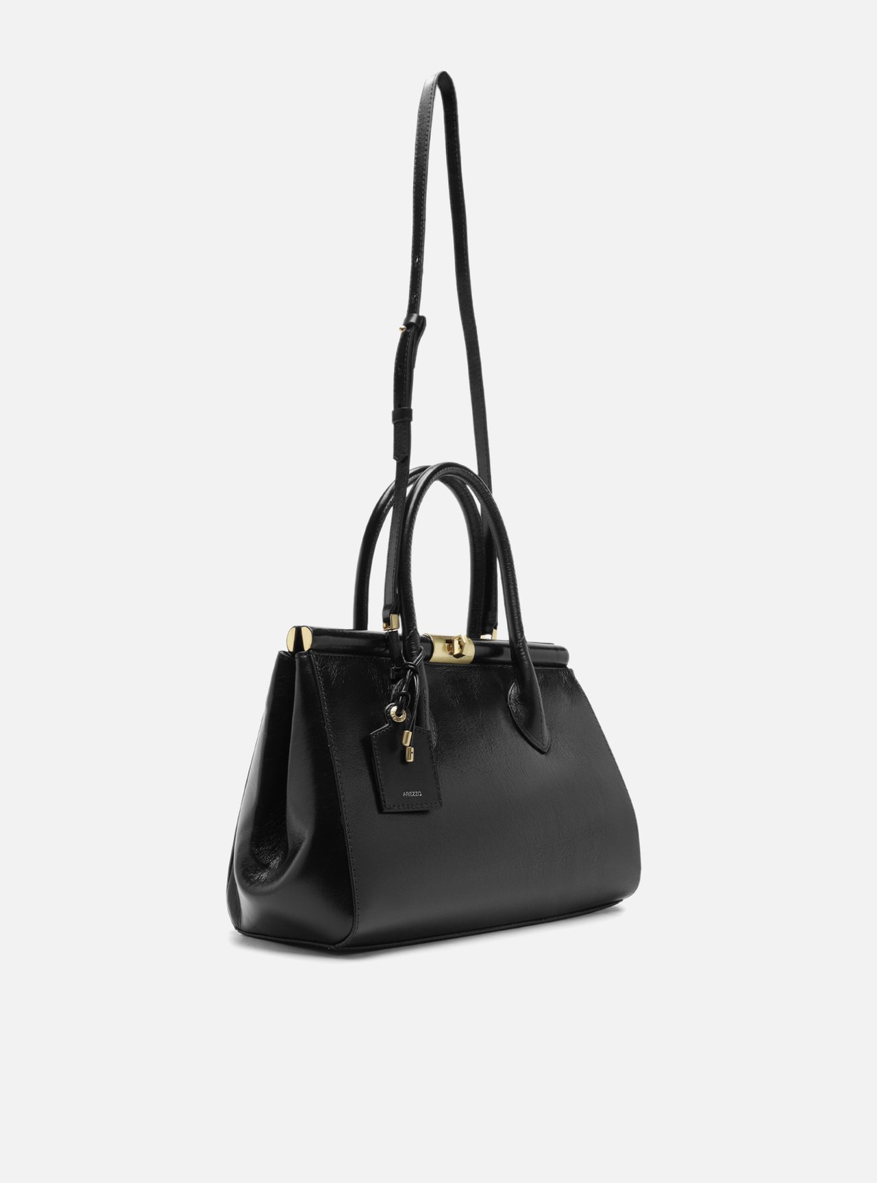 Bolsa Tote Preta Couro Grande Encaixe Metal — foto 5