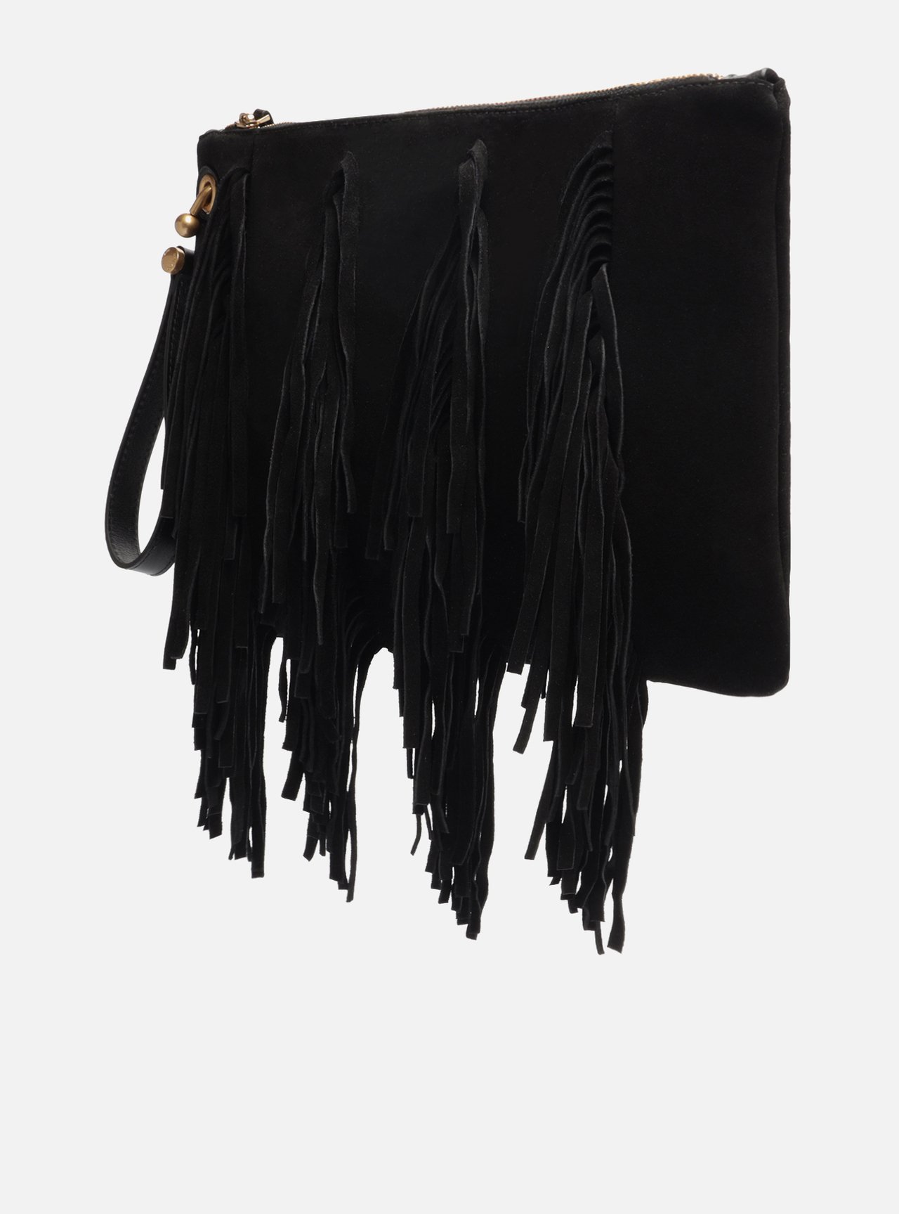 Bolsa Tiracolo Preta Suede Grande Franjas — foto 2