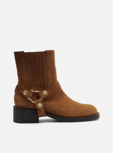 Bota Marrom Camurça Cano Curto Bloco Metal Biker