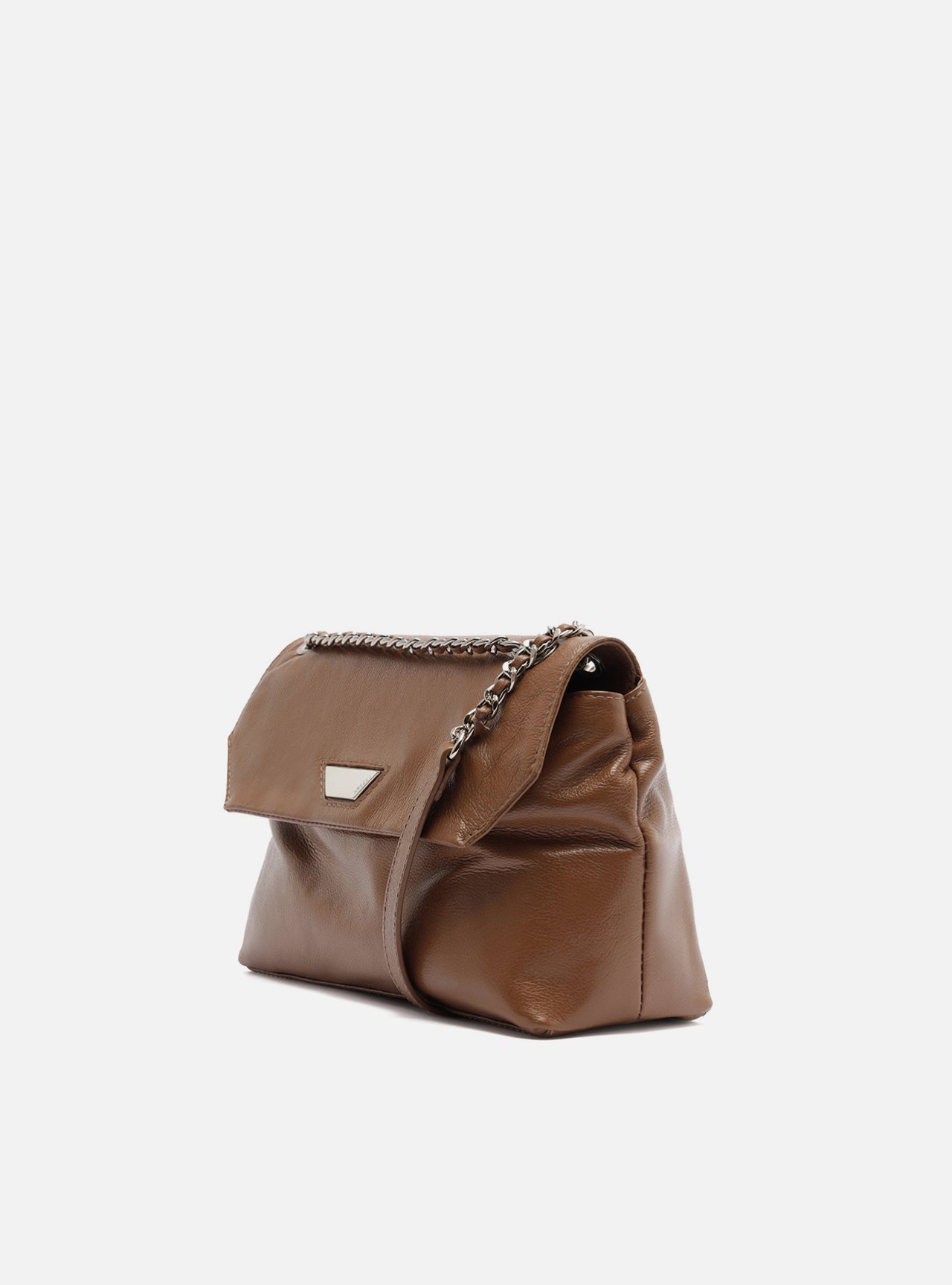 Bolsa Tiracolo Marrom Couro Média Metal — foto 2