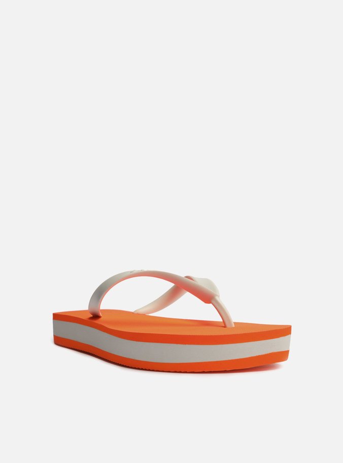 Chinelo Laranja Neon e Branco Plataforma Brizza