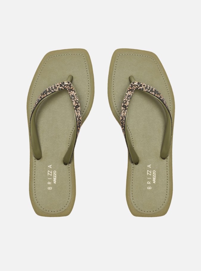 Chinelo de Dedo Verde Strass Square
