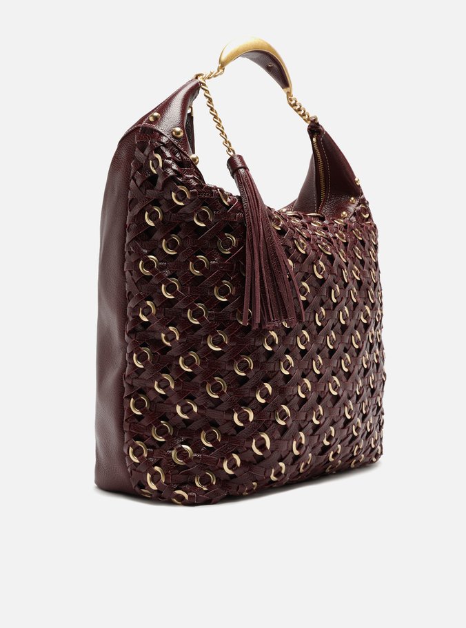 Bolsa Hobo Vermelha Couro Tressê Metais Grande