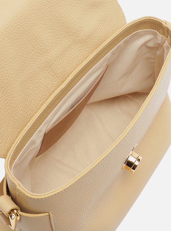 Bolsa Satchel Bege Couro Média Metal