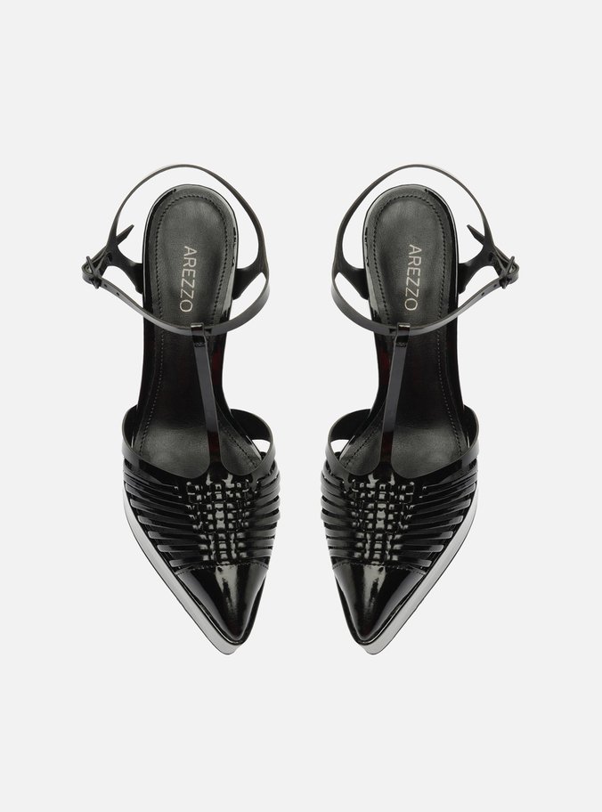 Scarpin Preto Verniz Meia Pata Bico Fino Paloma