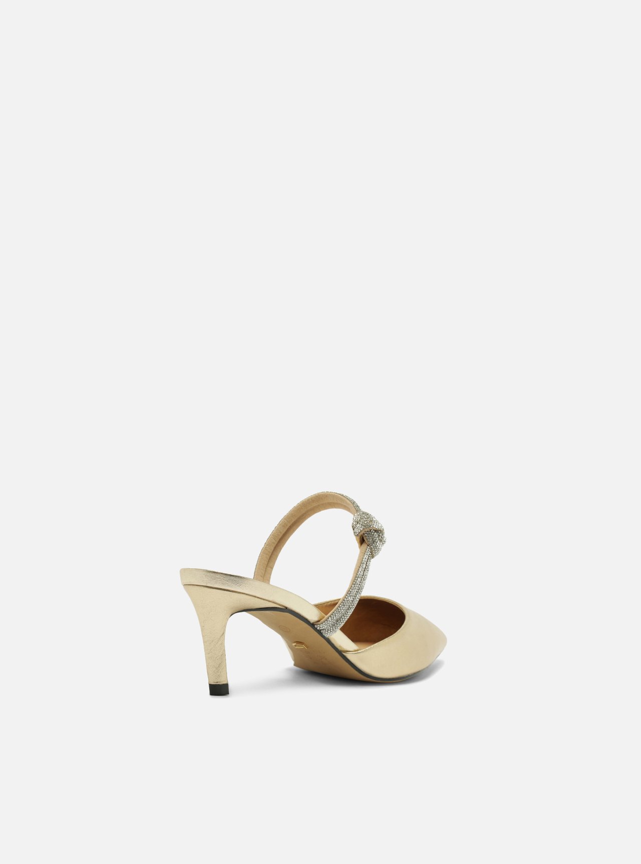 Scarpin Dourado Couro Aberto Tiras Strass — foto 3