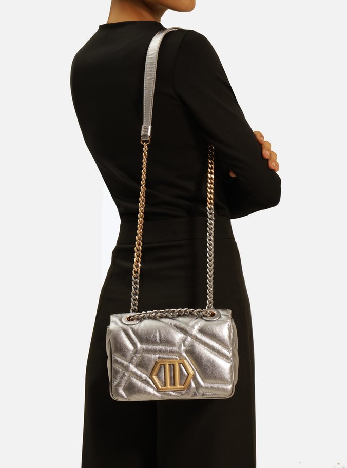 Bolsa Tiracolo Prata Couro Emma Sporty Média