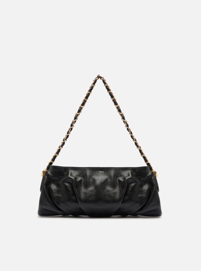 Bolsa Tiracolo Preta Couro Média Franzida