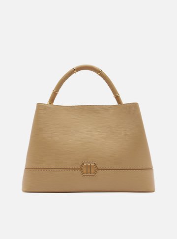 Bolsa Tote Bege Couro Grande Anéis