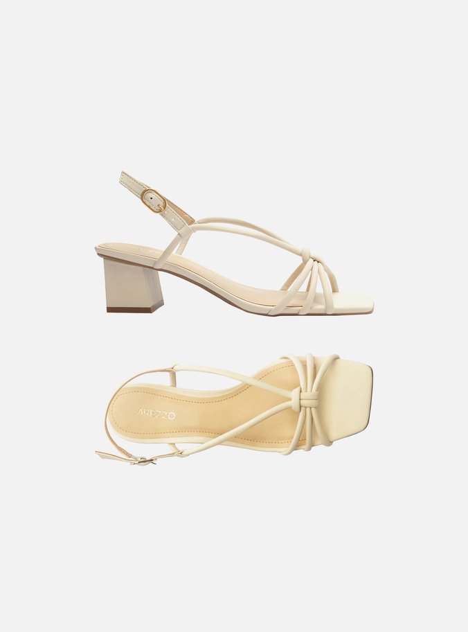 Sandália Off-White Salto Bloco Quadrado Tiras