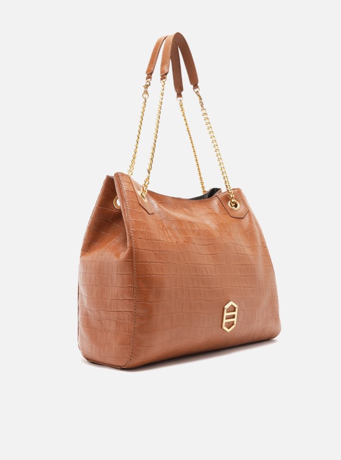Bolsa Hobo Marrom Couro Croco Grande Reversível