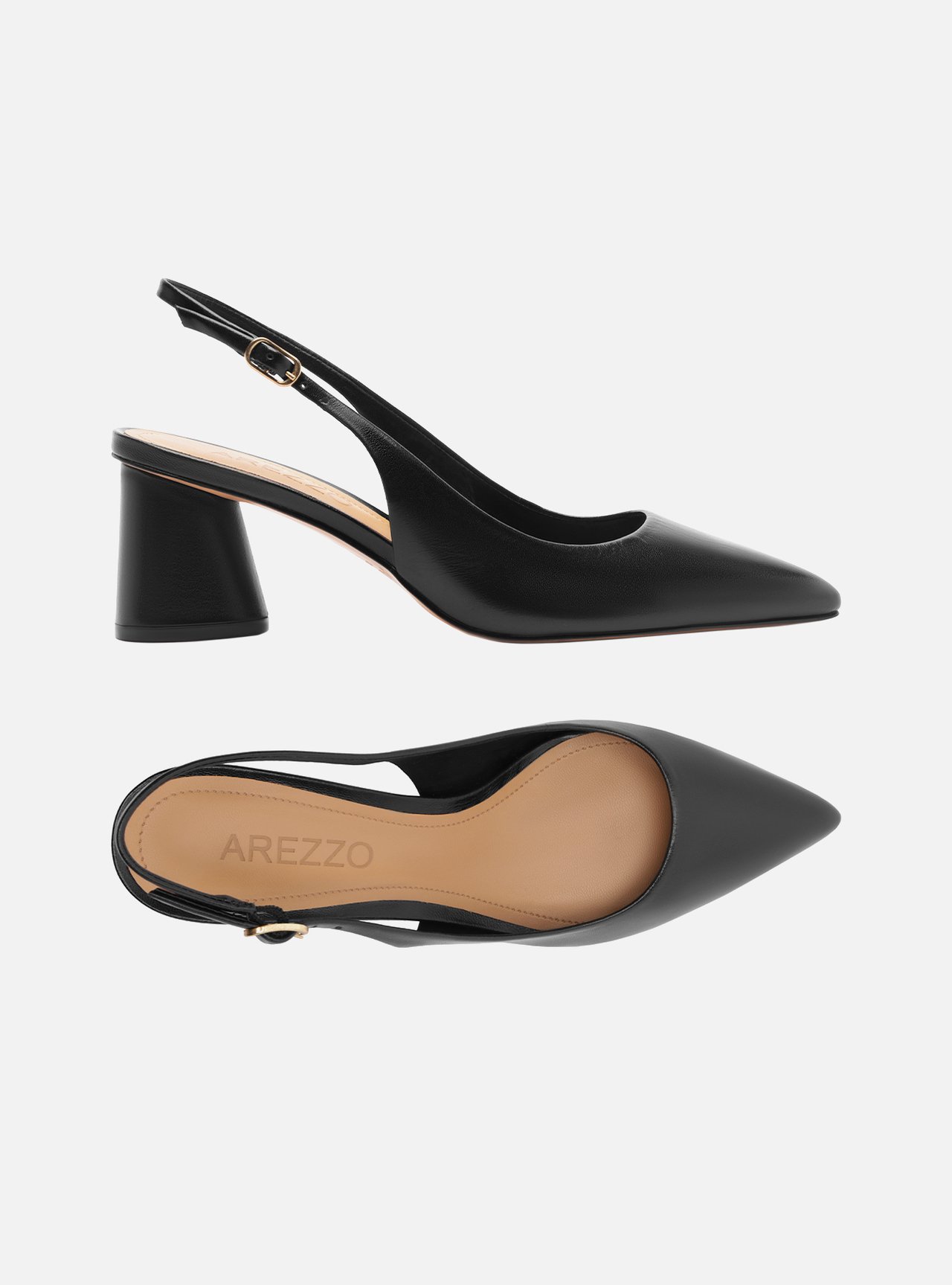 Scarpin Preto Couro Bico Fino Slingback — foto 6