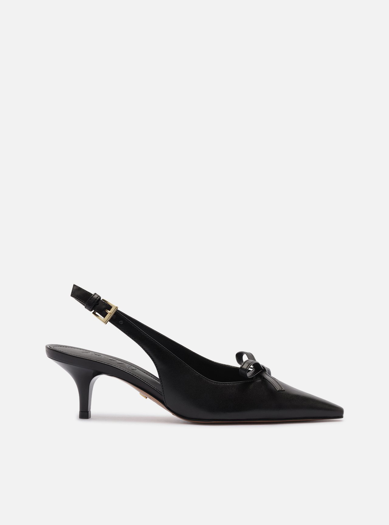 Scarpin Preto Couro Salto Fino Slingback Laço — foto 1