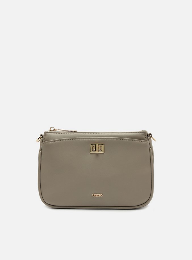 Bolsa Tiracolo Cinza Média Detalhe Metal